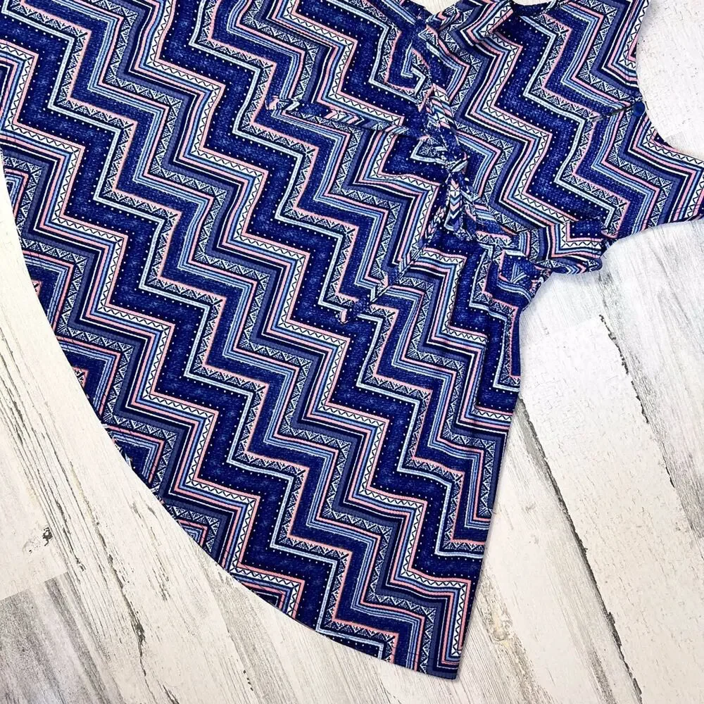 Sweet Heart Rose Dress Girls Size 5 Blue Chevron Twirl Sleeveless Tie Back Flare